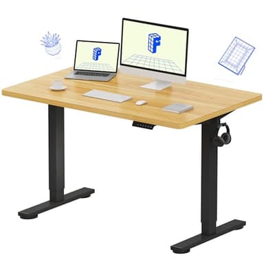 FLEXISPOT EN1 Whole-Piece Standing Desk 48" x 30" Electric Height Adjustable Stand Up Desk Frame w/Automatic Smart Keypad (Black Frame + Maple Top, 2 Packages) - Image 1