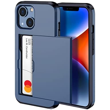 harusaki Compatible with Both iPhone 13/14 Case with Hidden Card Holder - Wireless Charging Compatible iPhone 13/14 Wallet Case for Men and Women (Blue) - Image 1