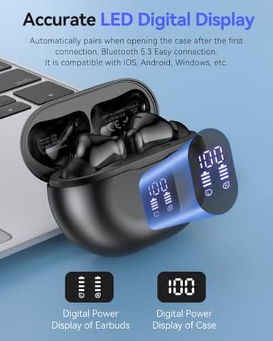 BHNYBWUL Wireless Earbuds, 2024 Bluetooth 5.3 Headphones, 50H Playback Deep Bass Stereo Ear Buds with LED Power Display Charging Case, IPX7 Waterproof Earbuds for Laptop Pad Phones Sports Workout - Image 6