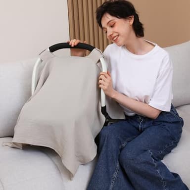 100% Muslin Cotton Car Seat Cover Baby, Carseat Canopy Cover, Universal Fit Stroller Covers for Boys and Girls (Summer Wheat) - Image 4