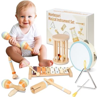 Baby Musical Instruments, Montessori Wooden Toys for Toddlers, Premium Wooden Musical Instrument Set for Kids Preschool Educational, Fun Musical Instruments for Children - Image 1