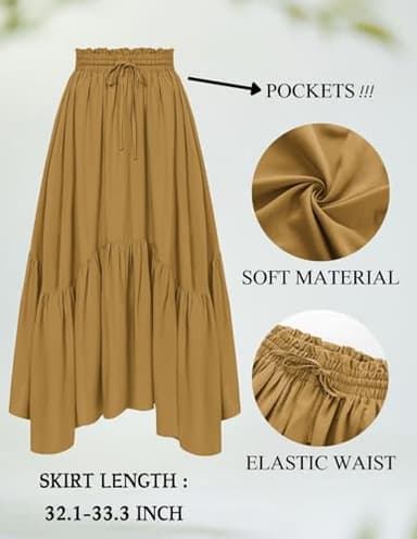 Maxi Skirts for Women Renaissance High Waist Skirt Asymmetrical Skirt with Pockets Deep Yellow XL - Image 2