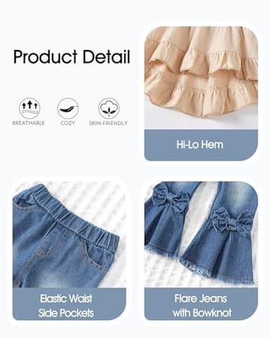 Kucnuzki Baby Girl Clothes 1 Year Old Girl Outfits Toddler Short Sleeve Cotton Shirt Flared Jeans Pants Denim Summer Outfits 12-18 Months Girl Clothes - Image 4