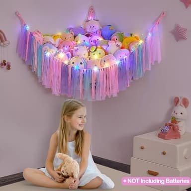 FIOBEE Stuffed Animals Net or Hammock with LED Light, Toy Hammock Hanging Stuffed Animals Storage Organizer Holder Room Décor for Nursery Kids Bedroom - Image 2