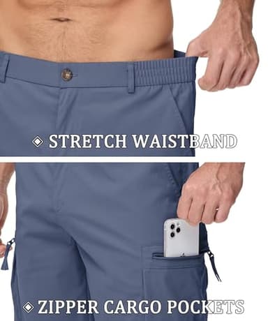 QPNGRP Men's 9" Inseam Stretch Waist Zipper Cargo Shorts with 6 Pockets GrayBlue 32 - Image 3