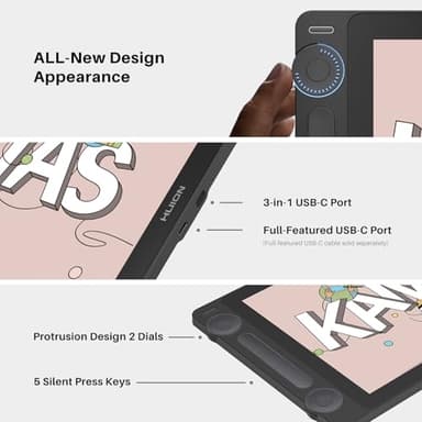 2024 HUION Kamvas 13 (Gen 3) Drawing Tablet with Screen,13.3" Full-laminated Art Tablet with Anti-sparkle Canvas Glass, 99% sRGB, PenTech 4.0, 16384 Pen Pressure, Dual Dial for PC, Mac, Android, Black - Image 5