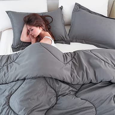 PY HOME & SPORTS Queen Size Comforter Set 3 Pieces, Down Alternative Lightweight Bedding Comforter with 2 Pillow Shams for All Seasons (Grey, 90 x 90 Inch) - Image 4