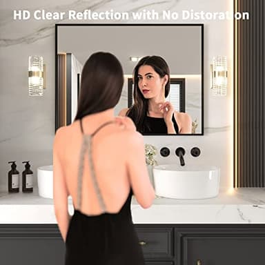 LOAAO 48"X36" Black Rectangle Bathroom Mirror Wall, Matte Black Aluminum Alloy Frame, Tempered Glass, Hangs Vertically or Horizontally, Easy to Install - Image 3