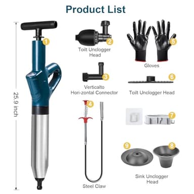 LIFMOCER Toilet Plunger Drain Clog Remover, High-Pressure Drain Unclogger - Air Plunger with Real -Time Barometer, Stainless Steel Toilet Unclogger for Clogged Bathroom, Sink, Kitchen Clogged - Image 2