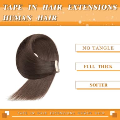 YDDM 14 Inch Tape in Hair Extensions Human Hair, 20pcs Dark Brown Seamless Invisible Straight Tape in Hair Extensions 100% Remy Human Hair for Women(2#, 14 Inch) - Image 3