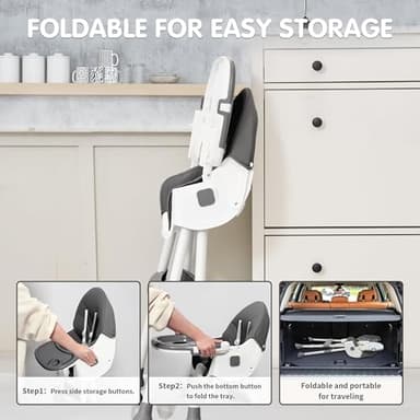 Baby High Chair, 6 in 1 Convertible High Chairs for Babies and Toddlers with 5-Point Safety Harness,Foldable High Chair for Space-Saving, Adjustable Dining Tray,Backrest & Height,Easy to Clean Surface - Image 6