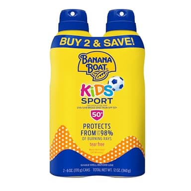 Banana Boat Sport Kids Sunscreen Spray SPF 50, Twin Pack | Spray Sunscreen for Kids, Childrens Sunblock SPF 50, Oxybenzone-Free, 6oz each - Image 1