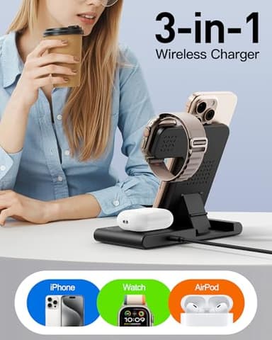 RYND 2025 Travel Portable Wireless Fast Charger for Apple & Android Charging Station,3 in 1 Charging for iPhone17 16 15 14 13 12,Apple Watch Series & Air pods 4 3 2 Pro,Samsung Galaxy - Image 7