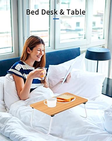 Ruxury Folding Lap Desk Laptop Stand Bed Desk Table Tray, Breakfast Serving Tray, Portable & Lightweight Mini Table for Sofa Couch Floor - Wood - Image 3