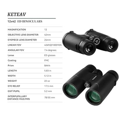 12x42 Binoculars for Adults High Powered-24mm Large Eyepieces, Crossbody Bag & Ergonomic Neck Strap-Ideal Binoculars for Bird Watching, Hunting, Travel, Cruise Ship, Field Trips - Image 6