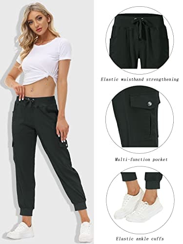 MoFiz Women Cargo Pants with Pockets Lightweight Outdoor Summer Travel Casual Hiking Pants Running Joggers Sweatpants Elastic Waist Dark Grey 2XL - Image 2