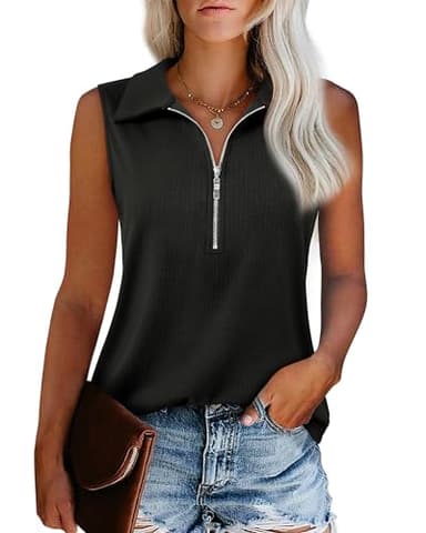 Vivilli Camisole Tops for Women, Tank Top for Women Blazers Black Top Womens Summer Tops V Neck Sleeveless Tops Work Blouses Business Casual Outfits Zipper Knit Fall Fashion Undershirts for Women M - Image 2