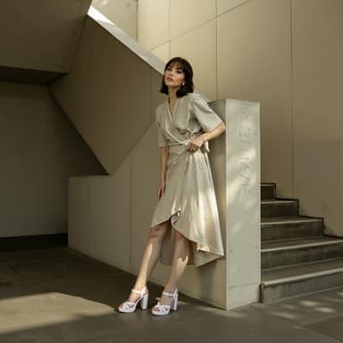 COLETER Women's Platform Chunky Heels Ankle Strap Block Heeled Sandals Party Wedding Shoes Matte White 7.5US - Image 3