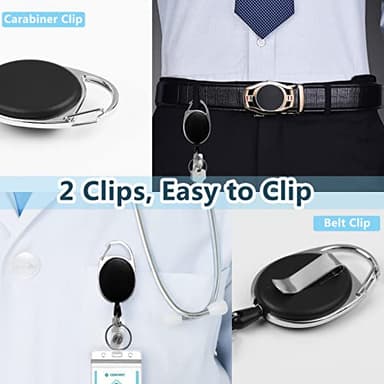 Diateklity 20 Pack Retractable Badge Holder with Carabiner Reel Clip, Badge Reel Bulk ID Card Key Holder with Ring, Heavy Duty Black Key Chain Extender for Office Work Employee - Image 3
