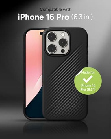 ZAGG Luxe Snap Case for iPhone 16 Pro - MagSafe Wireless Charging, 10ft Drop Protection, Eco-Friendly, Graphene Reinforced, Ripple Design, Black - Image 2