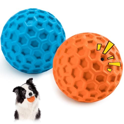 HIPPIH Indestructible Squeaky Dog Toys, Interactive Dog Balls 2 Pack, Chew Toys for Aggressive Chewers, Natural Rubber Puppy Toy for Large/Medium Dogs, Tough Puppy Teething Toy, Relieve Anxiety - Image 1