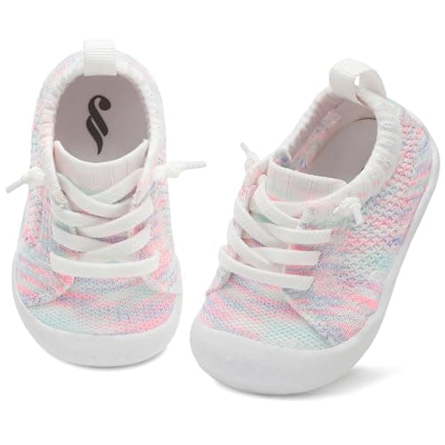 JIASUQI Toddler Shoes for Boys Girls Socks Shoes for Infant Baby Slip on Colorful White 12-18 Months - Image 1