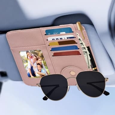 Peisicne Visor Organizer, Pink Sunglass Holder For Car, Sunvisor Organizers with Multiple Pockets and Picture Frame, Essential Car Interior Accessories for Women and Men - Image 8