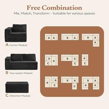 Furnify 106" Modular Sectional Sofa with L-Shape Chaise, Right/Left Facing Deep Seat Cloud Couch, No Assembly Required, Upholstered Couch for Living Room Bedroom (Plush Corduroy Fabric, Black) - Image 4