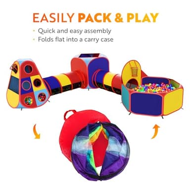 Playz 5pc Kids' Play Tents & Tunnels - Ball Pit for Toddlers, Basketball Hoop, Crawling Tubes, Pop-Up Playhouses, Baby Obstacle Course for Indoor or Outdoor Use - Image 5