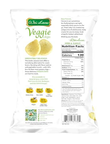 Veggie Chips Herb & Garlic (6 Pack of 3 Ounce Individual Bags) - Gluten Free, Non-GMO, Vegan, Zero Trans Fats – Wai Lana - Image 2