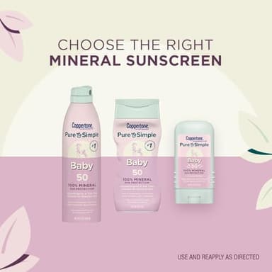 Coppertone Pure and Simple Baby Mineral Sunscreen Lotion SPF 50 (6 Fl Oz) + Baby Sunscreen Stick SPF 50 (0.49 Oz), Hypoallergenic and Fragrance Free - Image 7