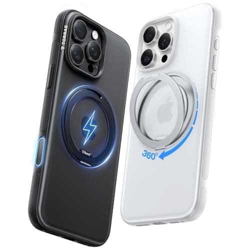 TORRAS 360° Magnetic Stand for iPhone 16 Pro Case, [Fit for MagSafe][Camera Control Button] Mil-Grade Protection Translucent Slim Anti-Scratch Rotatable Ring Kickstand, Obsidian Black, OFitness Series - Image 1
