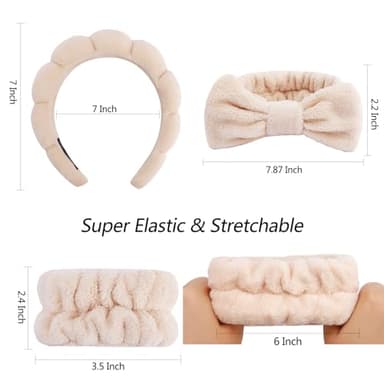 VELSCRUN 6 Pack Spa Headband, Makeup Headband, Face Wash Headbands, Skincare Headbands, Brown Sponge Hair Band Bow Tie Spa Head Band for Washing Face Wristband Set Hair Accessories for Women - Image 7