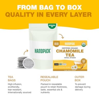 HANDPICK, Organic Chamomile Tea Bags (100 Herbal Tea Bags) Caffeine Free| Premium Floral Chamomile Herbal Tea in Eco-Conscious Teabags | Direct from Source - Image 8