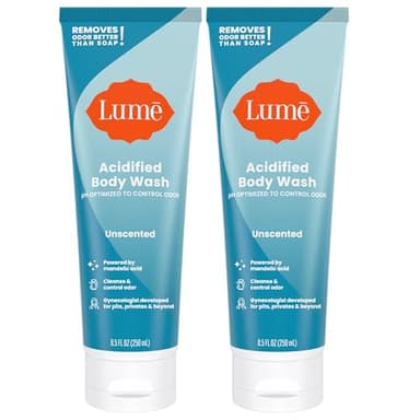 Lume Acidified Body Wash - 24 Hour Odor Control - Removes Odor Better than Soap - Moisturizing Formula - Formulated Without SLS or Parabens - OB/GYN Developed - 8.5 ounce (Pack of 2) (Unscented) - Image 1