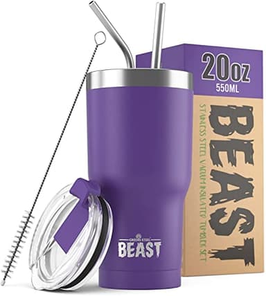 Beast 20 oz Tumbler Stainless Steel Vacuum Insulated Coffee Ice Cup Double Wall Travel Flask (Purple) - Image 1
