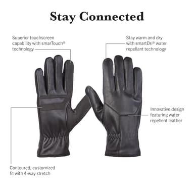 isotoner Men's Water Repellent Lined Genuine Leather Touchscreen Gloves - Image 2