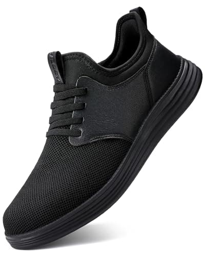 VILOCY Mens Slip On Casual Dress Shoes Hands Free Fashion Sneakers Mesh Tennis Walking Shoes Comfortable Work Shoes Breathable Lightweight Non Slip All Black,EU44 - Image 1