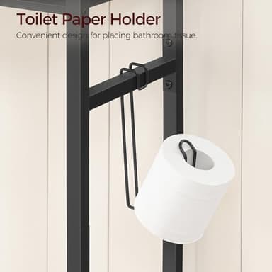 MAHANCRIS Over The Toilet Storage Rack, 3 Tier Bathroom Organizer Over Toilet, Freestanding Space Saver Toilet Stand with 2 Hooks, Bathroom Storage Shelf, Easy to Assemble, Black TSBK6001 - Image 7