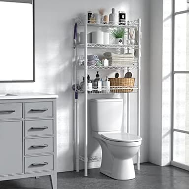 Hodonas Over The Toilet Storage, Bathroom Organizer Shelves Space Saver Over Toilet, Above Toilet Storage Rack, Over-The-Toilet Storage Shelf, White - Image 2