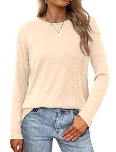 XIEERDUO Ladies Long Sleeve Tops Oversized Polyester Tshirts Dressy Office Apricot XXL - Image 1