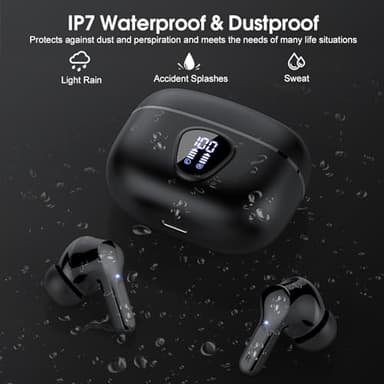 Wireless Earbuds, Bluetooth 5.4 Headphones HiFi Stereo, Bluetooth Earbuds with ENC Noise Cancelling Mic, IP7 Waterproof in Ear Earphones, 48H, LED Display Ear Buds for Pad Workout Sports, Black - Image 7