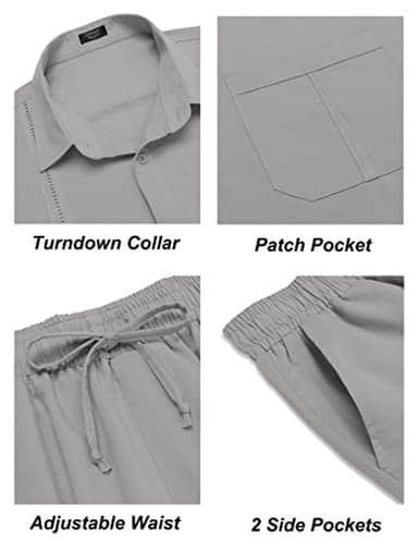 COOFANDY Men's 2 Piece Linen Sets Casual Long Sleeve Button Down Cuban Shirt and Loose Pants Set Beach Vacation Outfits - Image 5