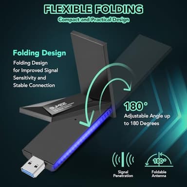 Skrtime USB WiFi Adapter 1300Mbps Foldable Dual Band Wireless Network Dongle for Desktop Laptop PC - Image 5
