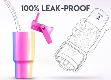 Meoky 32 oz Tumbler with Handle, Tumbler with Lid and Straw, Stainless Steel Travel Mug, 100% Leak Proof, Keeps Cold for 24 Hours, Fits in Car Cup Holder (Carnival) - Image 3