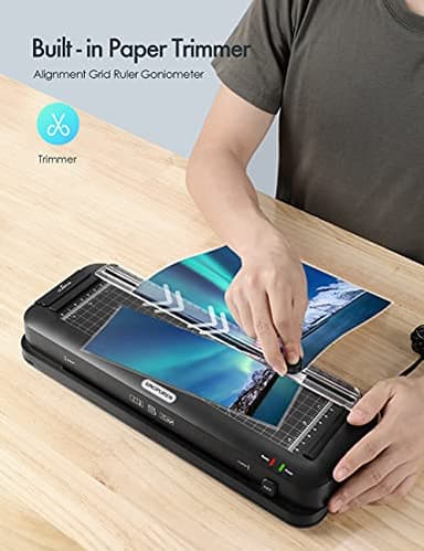 SINOPUREN 9-Inch Thermal Laminator Machine, 3-in-1 Laminator with Built-in Paper Trimmer, Hole Punch & Corner Rounder, 10 Laminating Pouches, Fast 3-Min Warm-Up, Jam-Free for Home, Office, School - Image 3