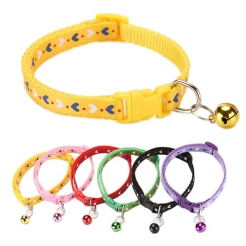 Small Dog Collar with Bell,Soft Nylon Identification Yellow Cat Collar Girl Puppy Collar with Bells Adjustable Buckle for XXS Xs Tiny Little Pet Female Dogs,Neck 7.5-12.5 Inch - Image 1