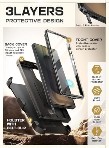 SUPCASE for Samsung Galaxy S25 Ultra Case with Stand (Unicorn Beetle Pro), [2 Front Frames] [Built-in Screen Protector & Belt-Clip] Military-Grade Protection Phone Case for S25 Ultra 6.9 Inch, Black - Image 5