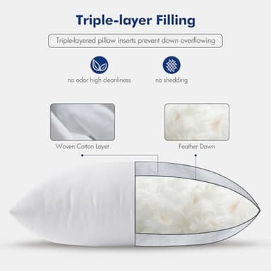 MIULEE 26x26 Euro Pillow Inserts,Set of 2 Down Feather Throw Pillows for Couch Sofa Bed, Decorative Fluffy Throw Pillow Inserts Cotton Fabric,White - Image 6