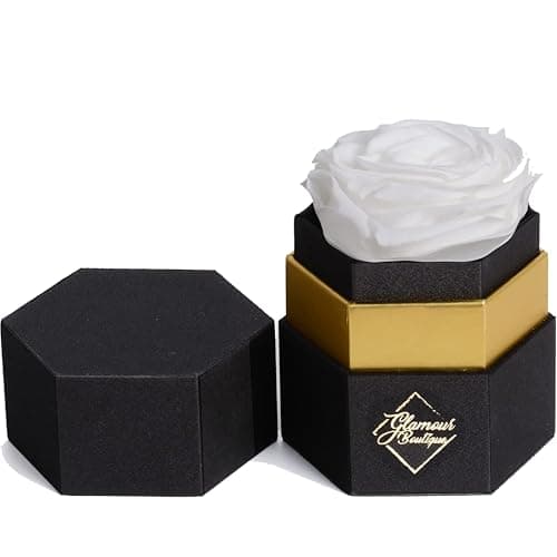 GLAMOUR BOUTIQUE Eternal Preserved Roses in a Box - Flowers Forever, Rose Forever in a Box for Wife, Birthday Gifts for Her, Single Rose, White - Image 1